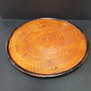 Antique Round Wooden Serving Tray HandPainted Rim Wood Large Vintage Charcuterie
